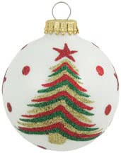 Glass Christmas Tree Ornaments - 67mm/2.63" [4 Pieces] Decorated Balls from Christmas by Krebs Seamless Hanging Holiday Decor (Porcelain White with Christmas Tree)