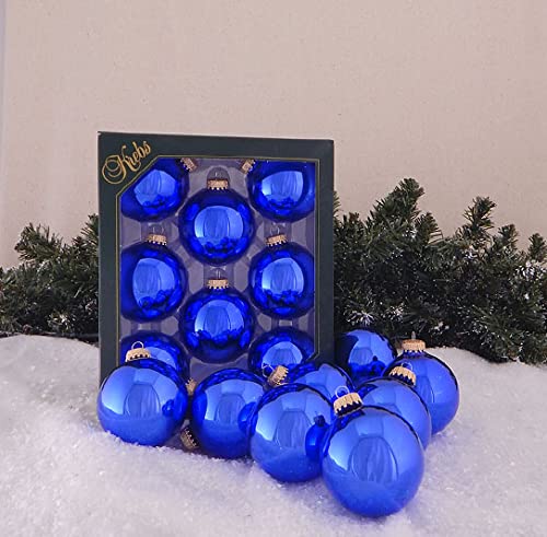 Glass Christmas Tree Ornaments - 67mm / 2.63" [8 Pieces] Designer Balls from Christmas By Krebs Seamless Hanging Holiday Decor (Shiny Victoria Blue)