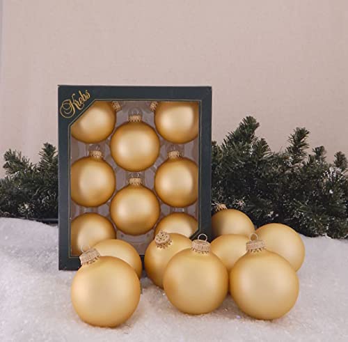 Glass Christmas Tree Ornaments - 67mm / 2.63" [8 Pieces] Designer Balls from Christmas By Krebs Seamless Hanging Holiday Decor (Velvet Chiffon Gold)