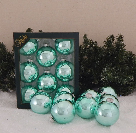Glass Christmas Tree Ornaments - 67mm / 2.63" [8 Pieces] Designer Balls from Christmas By Krebs Seamless Hanging Holiday Decor (Shiny Seafoam Green)