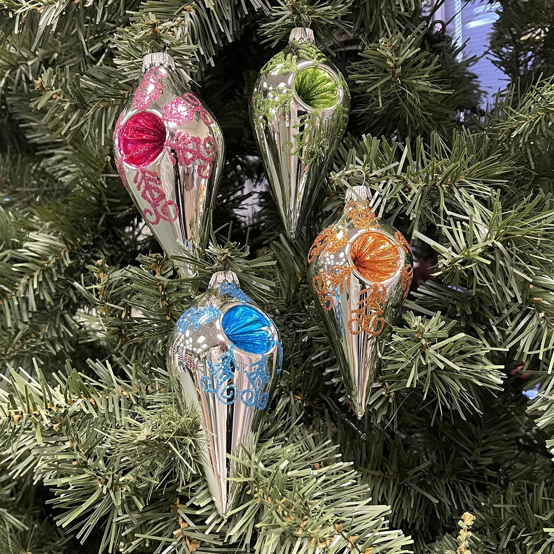 Glass Christmas Tree Ornaments - 67mm/2.625" [4 Pieces] Decorated Balls from Christmas by Krebs Seamless Hanging Holiday Decor (Bright Silver 4" Drops with Reflectors)