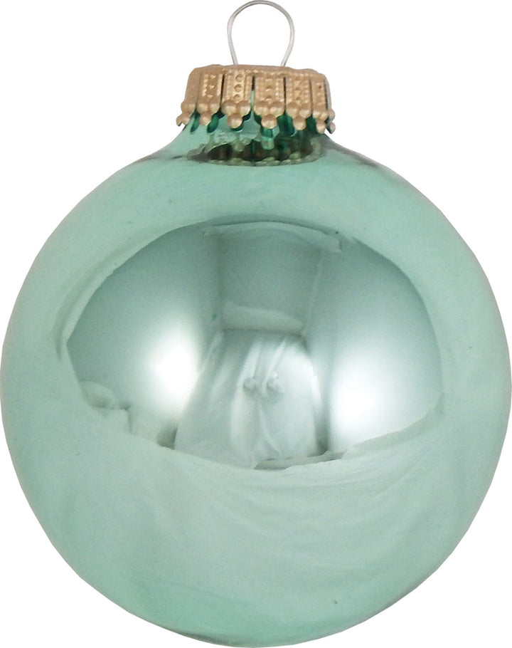 Glass Christmas Tree Ornaments - 67mm / 2.63" [8 Pieces] Designer Balls from Christmas By Krebs Seamless Hanging Holiday Decor (Shiny Seafoam Green)