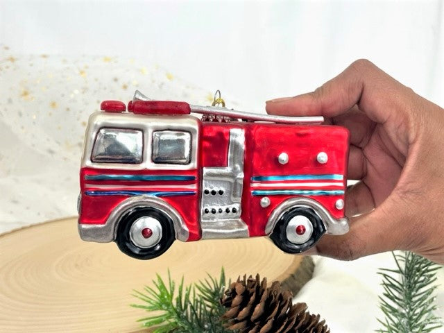 Christmas By Krebs Blown Glass  Collectible Tree Ornaments  (5" Fire Truck)