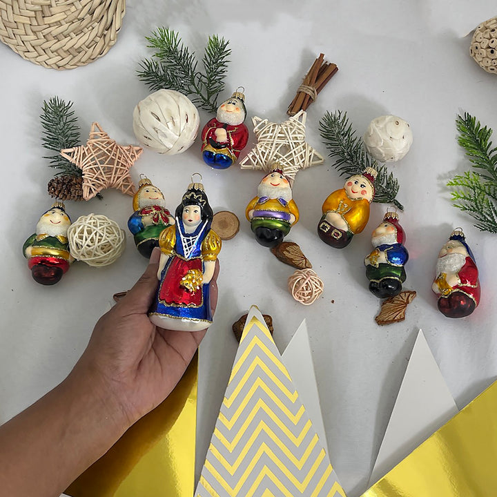 Christmas by Krebs Blown Glass Collectible Ukrainian Figurine (3" and 4.25" Fairytale Snow White & 7 Dwarfs)
