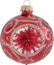 Glass Christmas Tree Ornaments - 67mm/2.63" [4 Pieces] Decorated Balls from Christmas by Krebs Seamless Hanging Holiday Decor (Christmas Red Reflectors with Gold Scrolls)