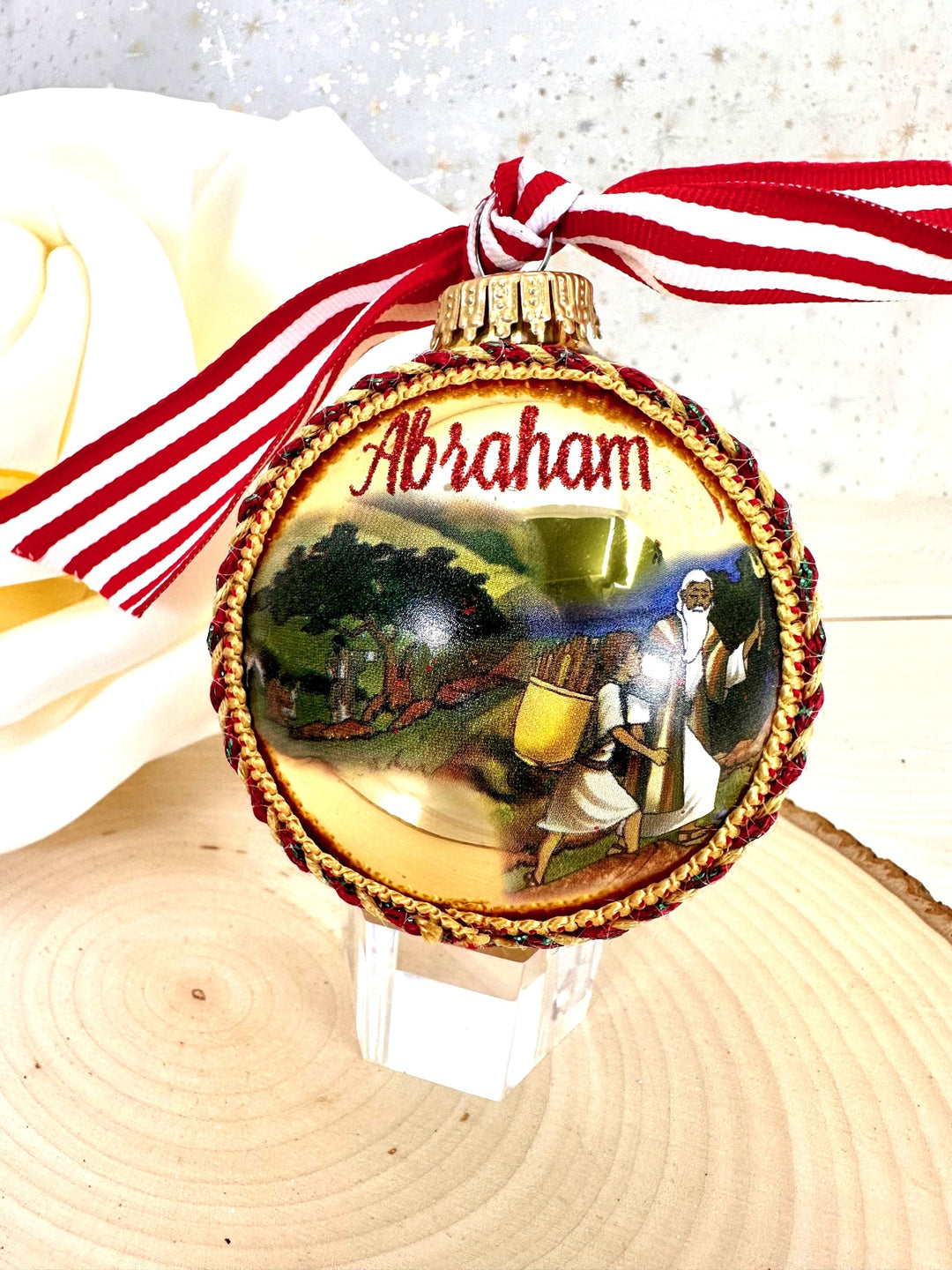3 1/4" Collectable Bible Hero Glass Ornament Made in USA | Hugs Special Occasions Keepsake Gifts |  (Abraham)