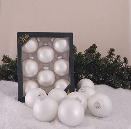 Glass Christmas Tree Ornaments - 67mm / 2.63" [8 Pieces] Designer Balls from Christmas By Krebs Seamless Hanging Holiday Decor (Velvet Silver Pearl)