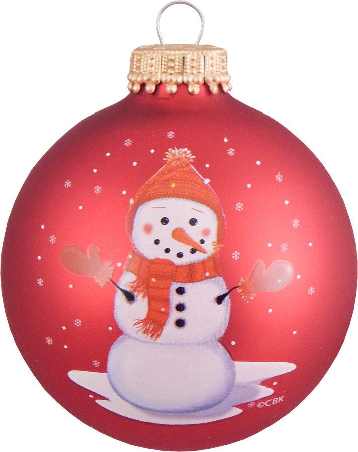 Glass Christmas Tree Ornaments - 67mm/2.63" [4 Pieces] Decorated Balls from Christmas by Krebs Seamless Hanging Holiday Decor (Porcelain White and Flame Red with Snowman)