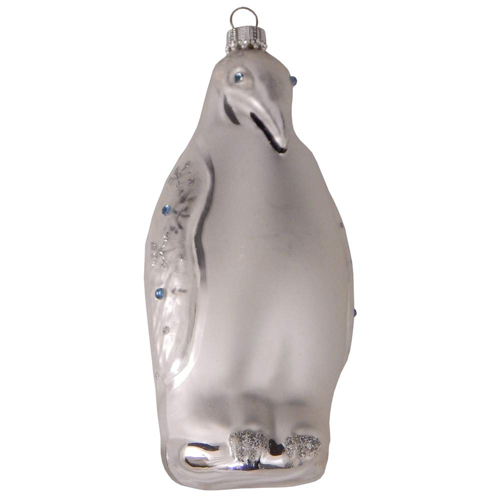 Christmas By Krebs Blown Glass Collectible Tree Ornaments (5" Silver Penguin)