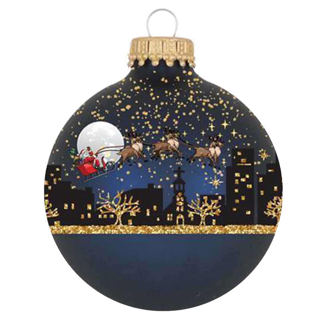 Glass Christmas Tree Ornaments - 67mm / 2.63" [8 Pieces] Designer Balls from Christmas By Krebs Seamless Hanging Holiday Decor (Deep Blue Haze with Midnight Before Christmas)