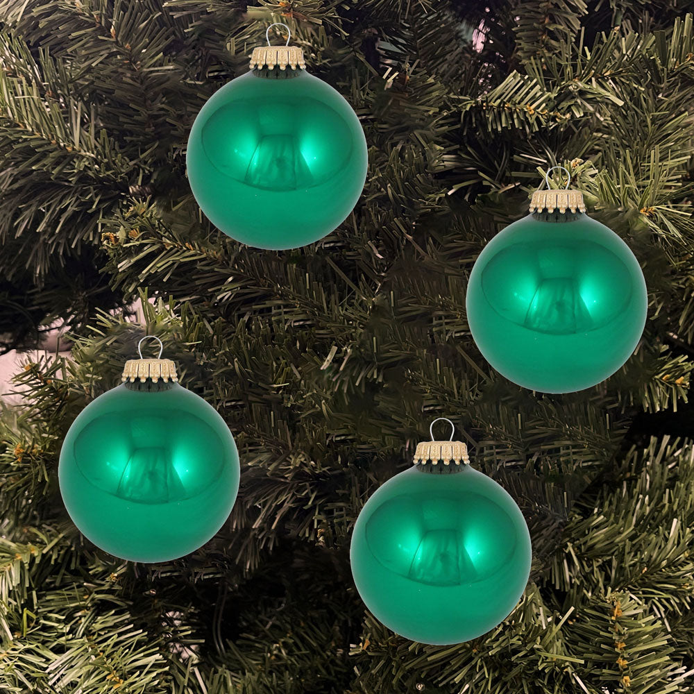 Glass Christmas Tree Ornaments - 67mm / 2.63" [8 Pieces] Designer Balls from Christmas By Krebs Seamless Hanging Holiday Decor (Shiny Emerald Green)