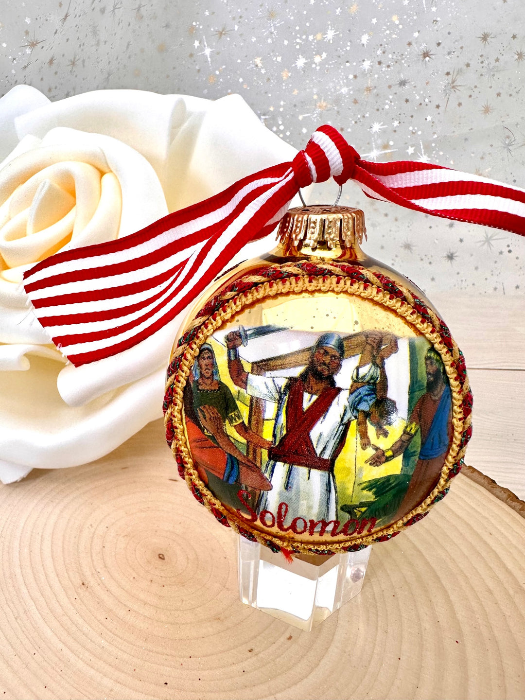 3 1/4" Collectable Bible Hero Glass Ornament Made in USA | Hugs Special Occasions Keepsake Gifts |  (Bible Hero Solomon)