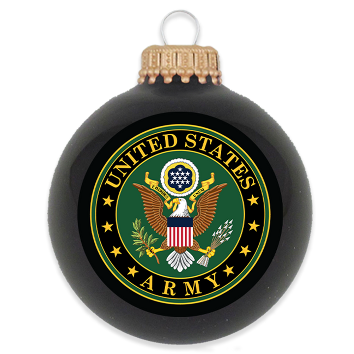 Christmas Tree Ornaments - Military Glass Balls from Christmas by Krebs - Handmade Seamless Hanging Holiday Decorations for Trees (67mm/2.625" Black and Gold Army Variety Set of 12)