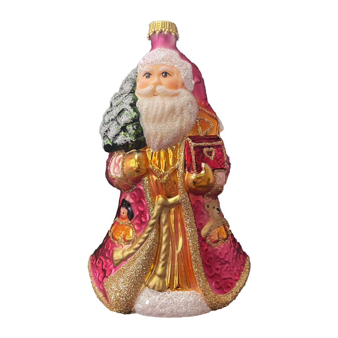 Christmas by Krebs Blown Glass Collectible Ukrainian Figurine (6.6" Santa with Treasure)