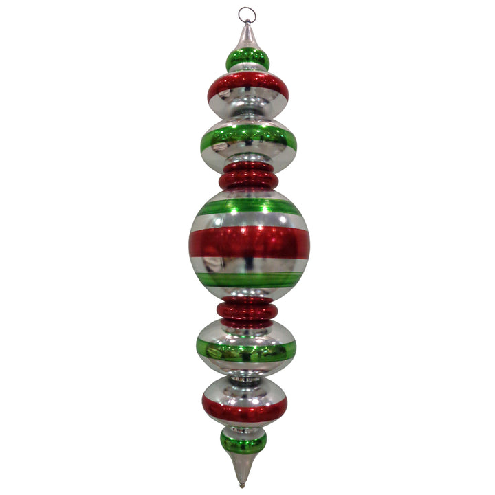 Christmas By Krebs Giant Multipiece Finial, Commercial Grade Indoor and Outdoor Shatterproof Plastic, UV and Water Resistant Multipiece Finial (Silver, Red & Green Stripes, 40 inch Jumbo Finial)