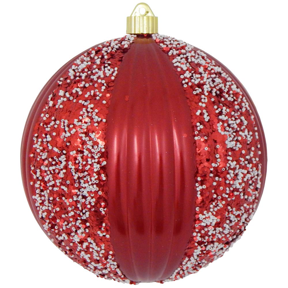 Christmas By Krebs 8" (200mm) Commercial Grade Indoor Outdoor Moisture Resistant Shatterproof Plastic Ball Ornament - 1 (True Love Red with Wedges)