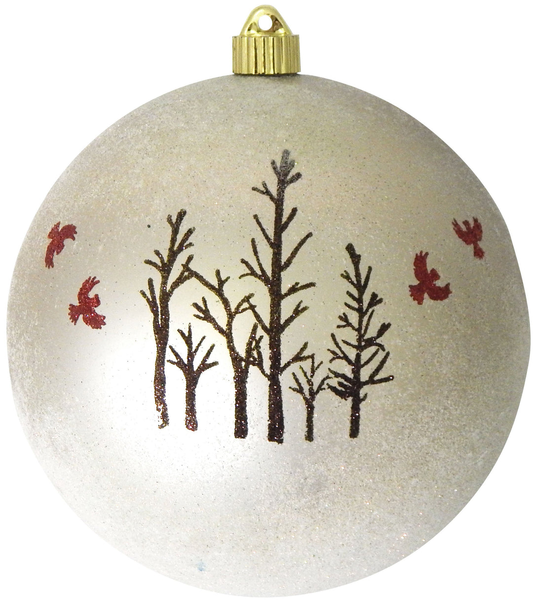 Christmas By Krebs 8" (200mm) Commercial Grade Indoor Outdoor Moisture Resistant Shatterproof Plastic Ball Ornament (Buff Velvet Trees and Cardinals)