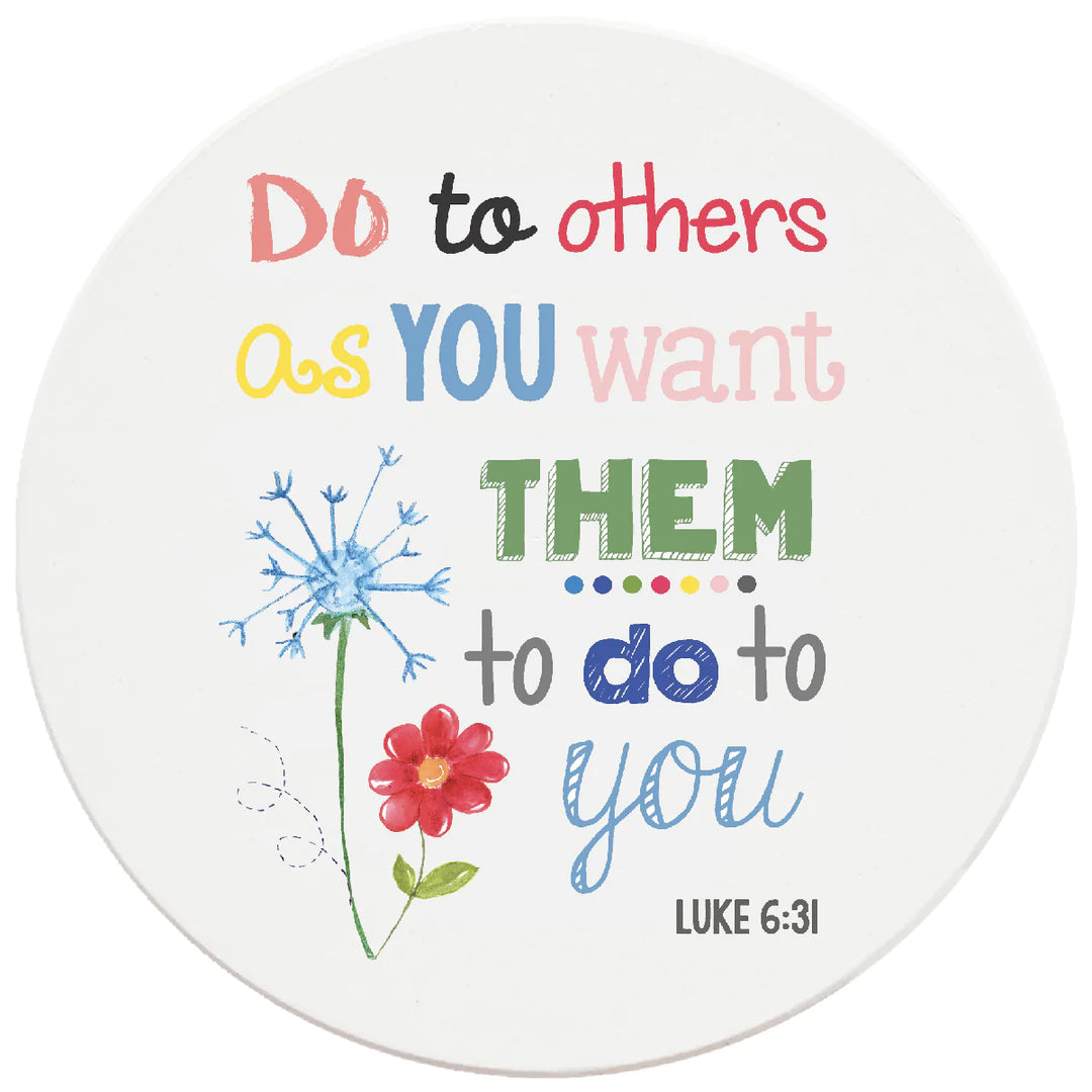 4 inch Round Religious Ceramic Coasters Do To Others As You Want Them, 2 Sets of 4, 8 Pieces - Christmas by Krebs Wholesale