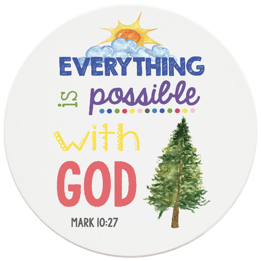 4 inch Round Religious Ceramic Coasters Everything Is Possible With God, 2 Sets of 4, 8 Pieces - Christmas by Krebs Wholesale