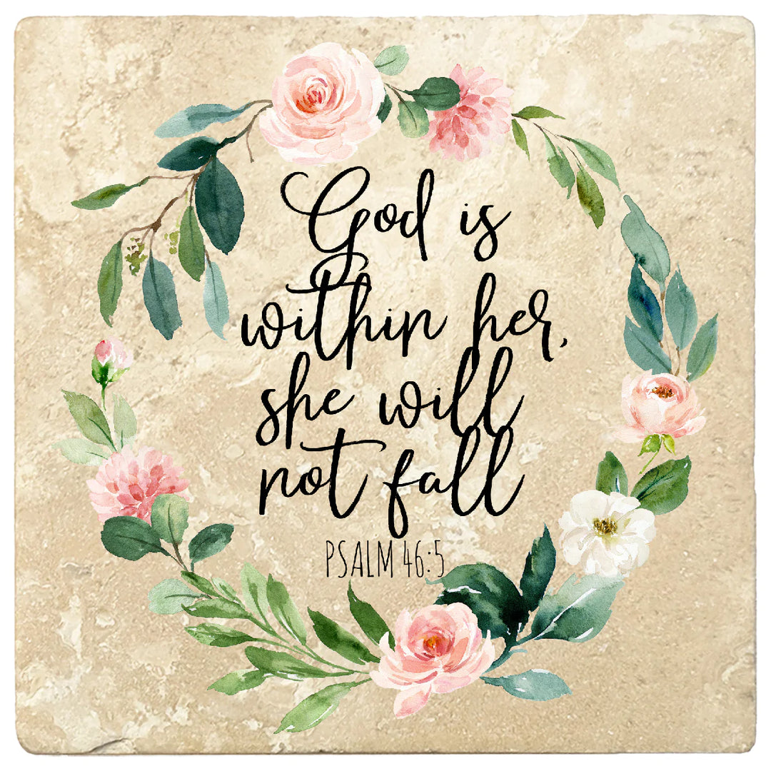 4 inch Square Travertine Religious Gift Coasters God Is Within, 2 Sets of 4, 8 Pieces - Christmas by Krebs Wholesale