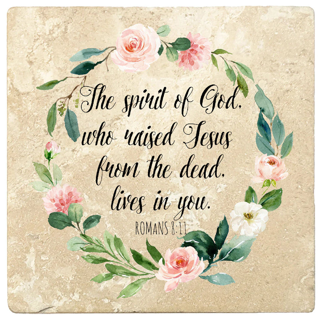 4 inch Square Travertine Religious Gift Coasters The Spirit Of God, 2 Sets of 4, 8 Pieces - Christmas by Krebs Wholesale