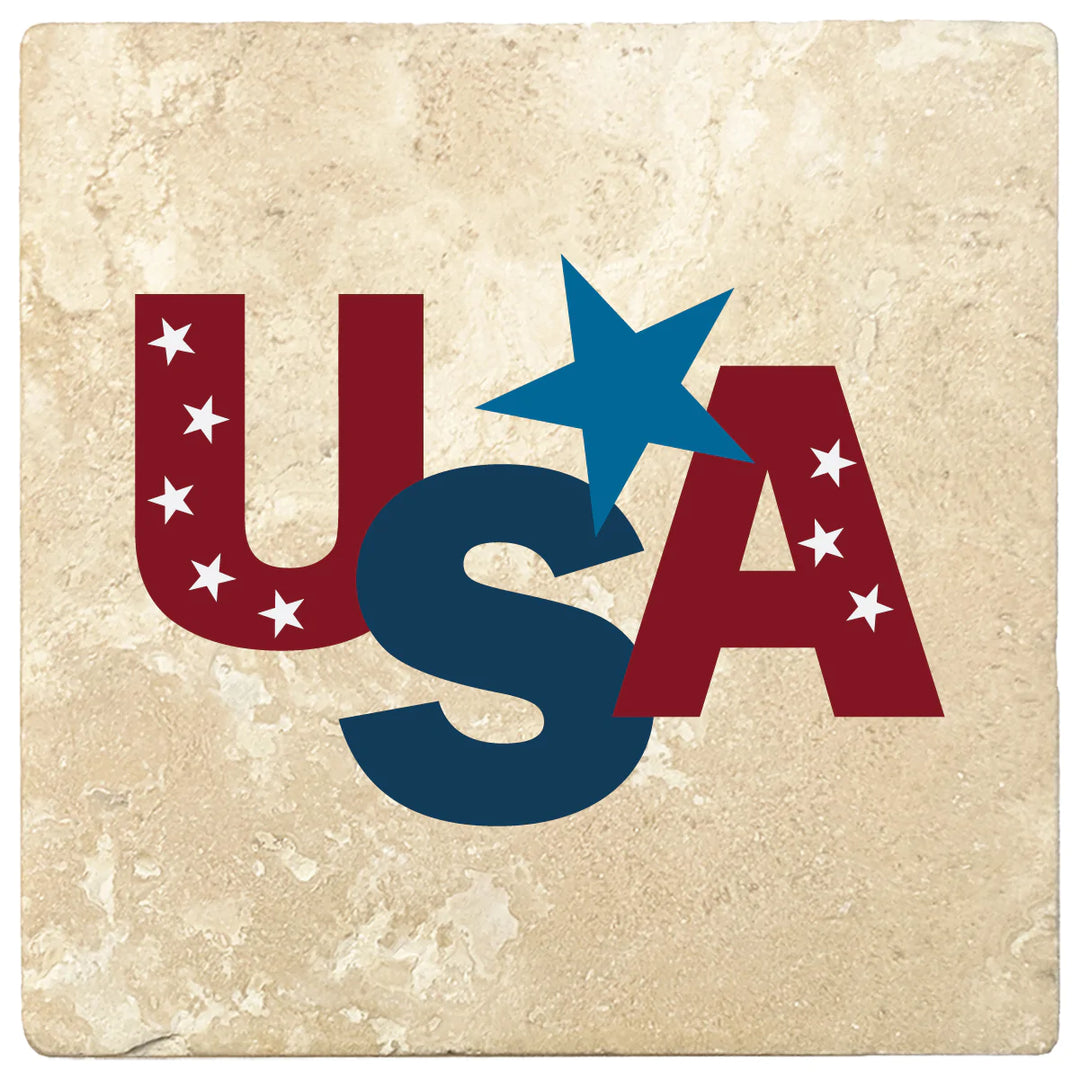 4 Inch Square Travertine USA, 2 Sets of 4, 8 Pieces - Christmas by Krebs Wholesale