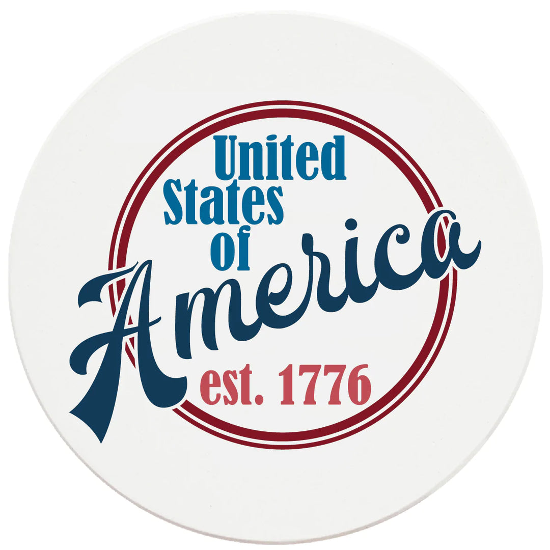 4 Inch Round Ceramic United States od America Est. 1776, 2 Sets of 4, 8 Pieces - Christmas by Krebs Wholesale
