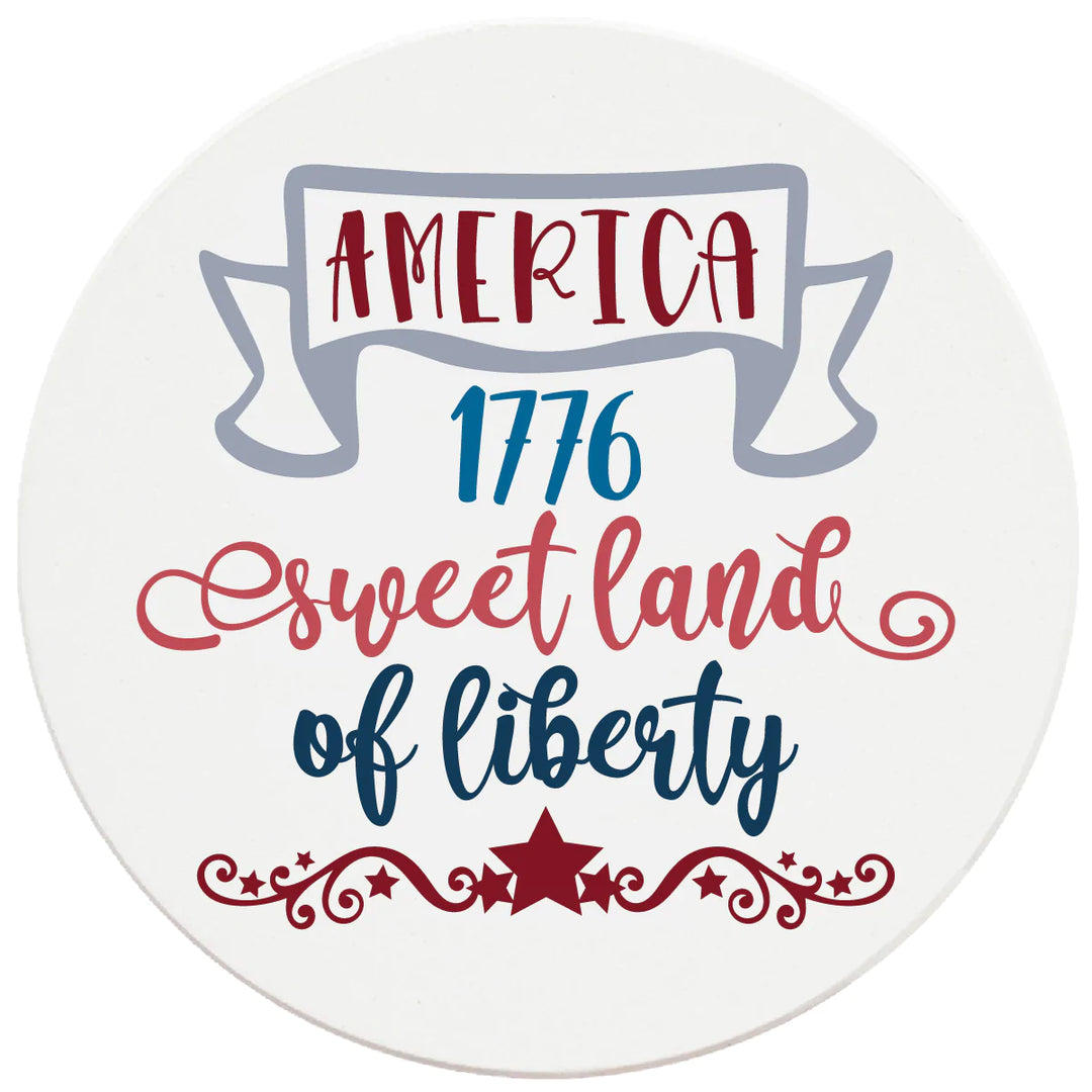 4 Inch Round Ceramic America 1776 Sweet Land of Liberty, 2 Sets of 4, 8 Pieces - Christmas by Krebs Wholesale