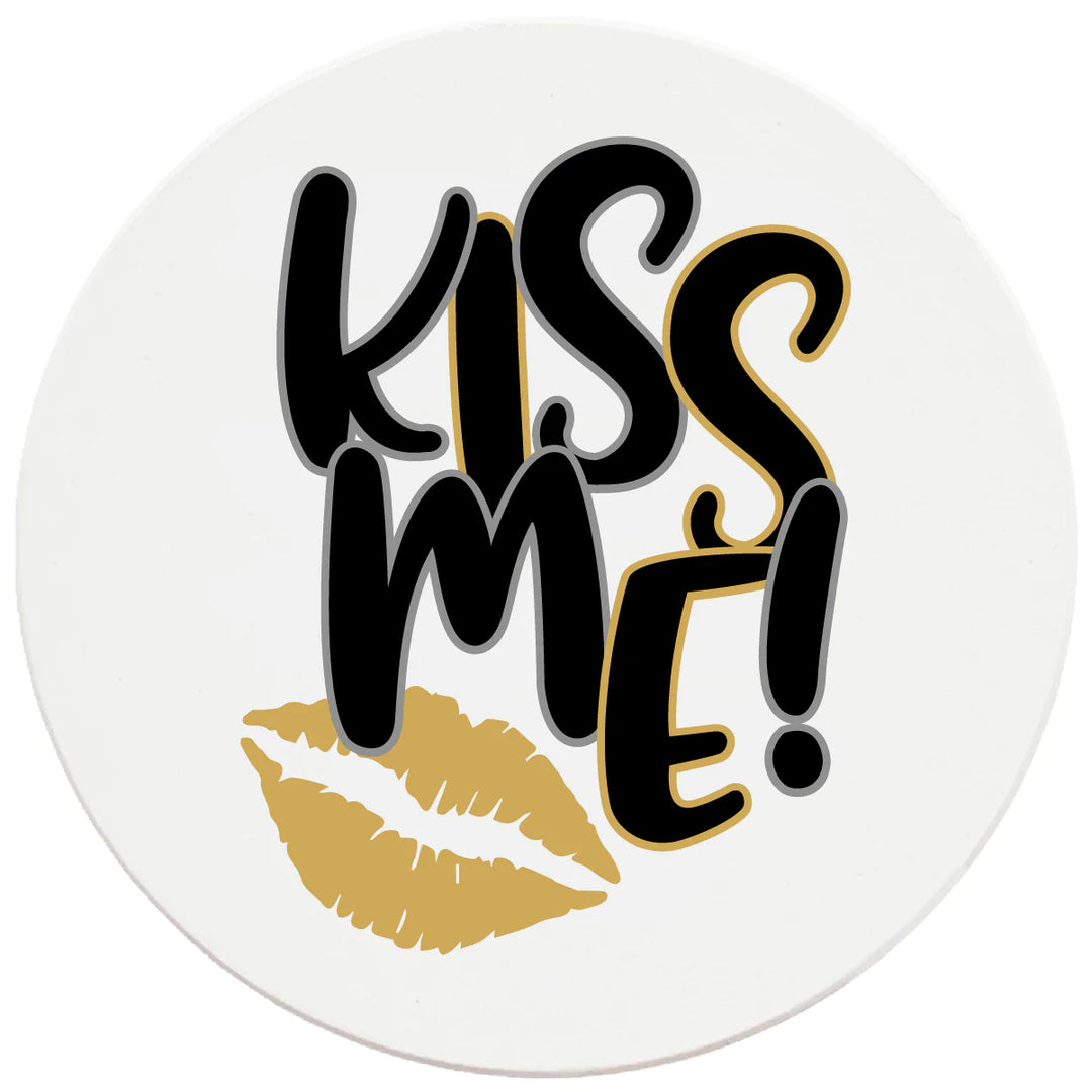 4 Inch Round Ceramic Coaster Set, Kiss Me, 2 Sets of 4, 8 Pieces - Christmas by Krebs Wholesale