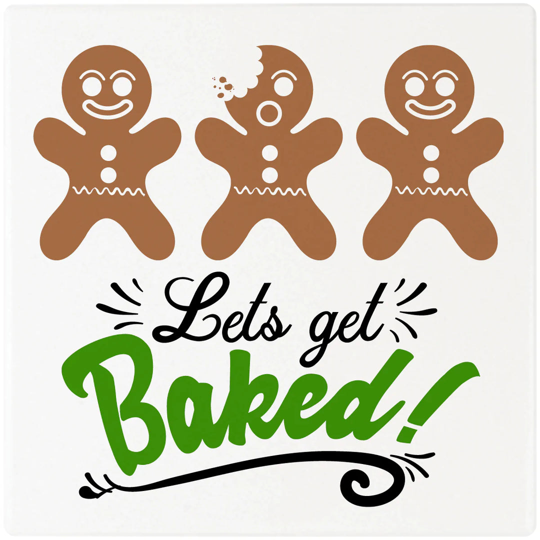 4" Square Cermaic Christmas Humor Coaster Set, Let's Get Baked, 2 Sets of 4, 8 Pieces - Christmas by Krebs Wholesale