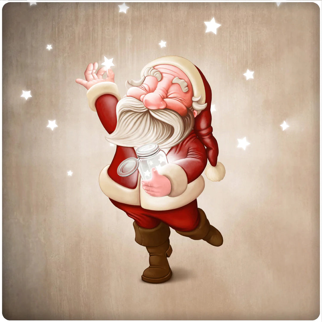 4 Inch Square Ceramic Coaster Set, Nostalgic Santa with Stars, 2 Sets of 4, 8 Pieces - Christmas by Krebs Wholesale