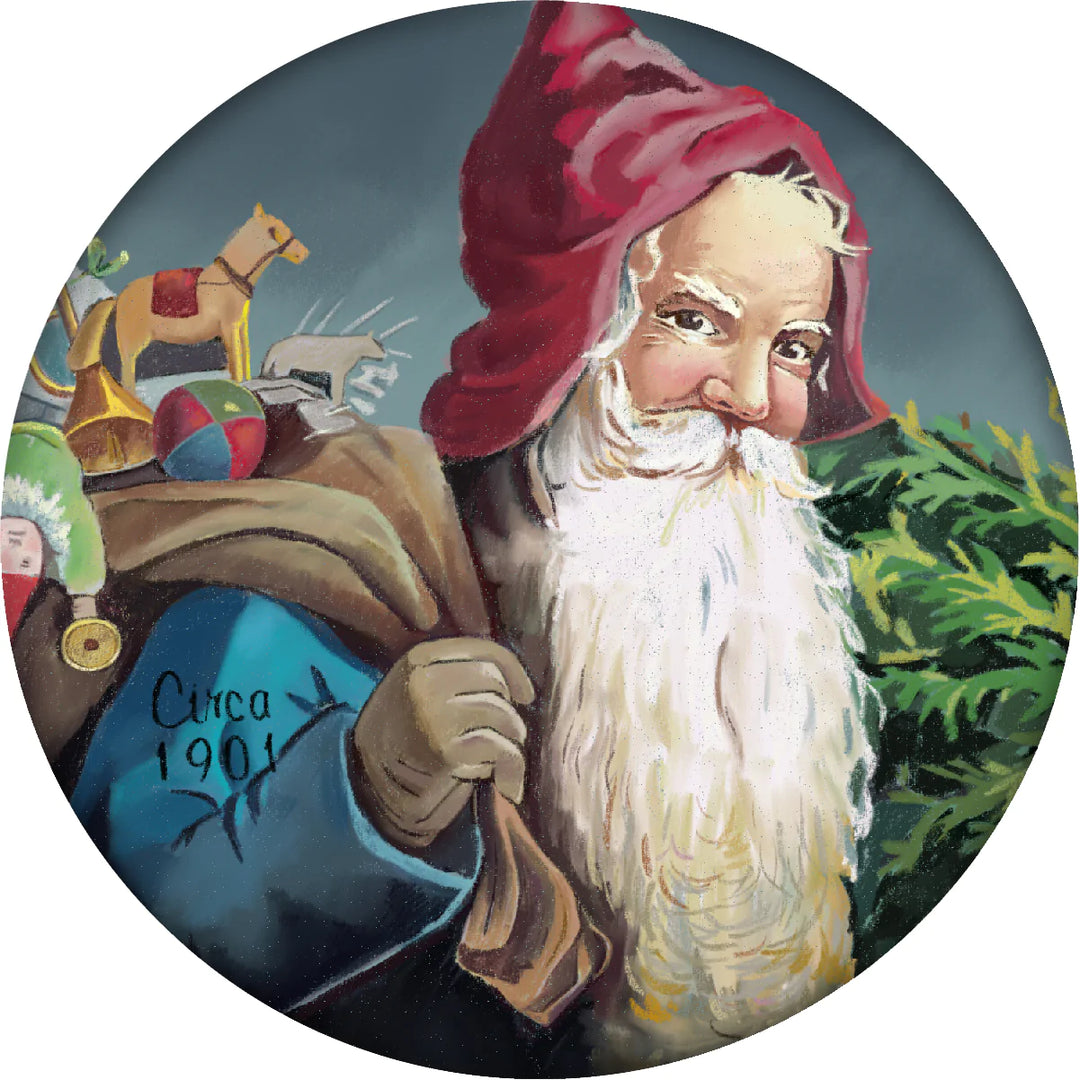 4 Inch Round Ceramic Coaster Set, Historic Santa 1901, 2 Sets of 4, 8 Pieces - Christmas by Krebs Wholesale