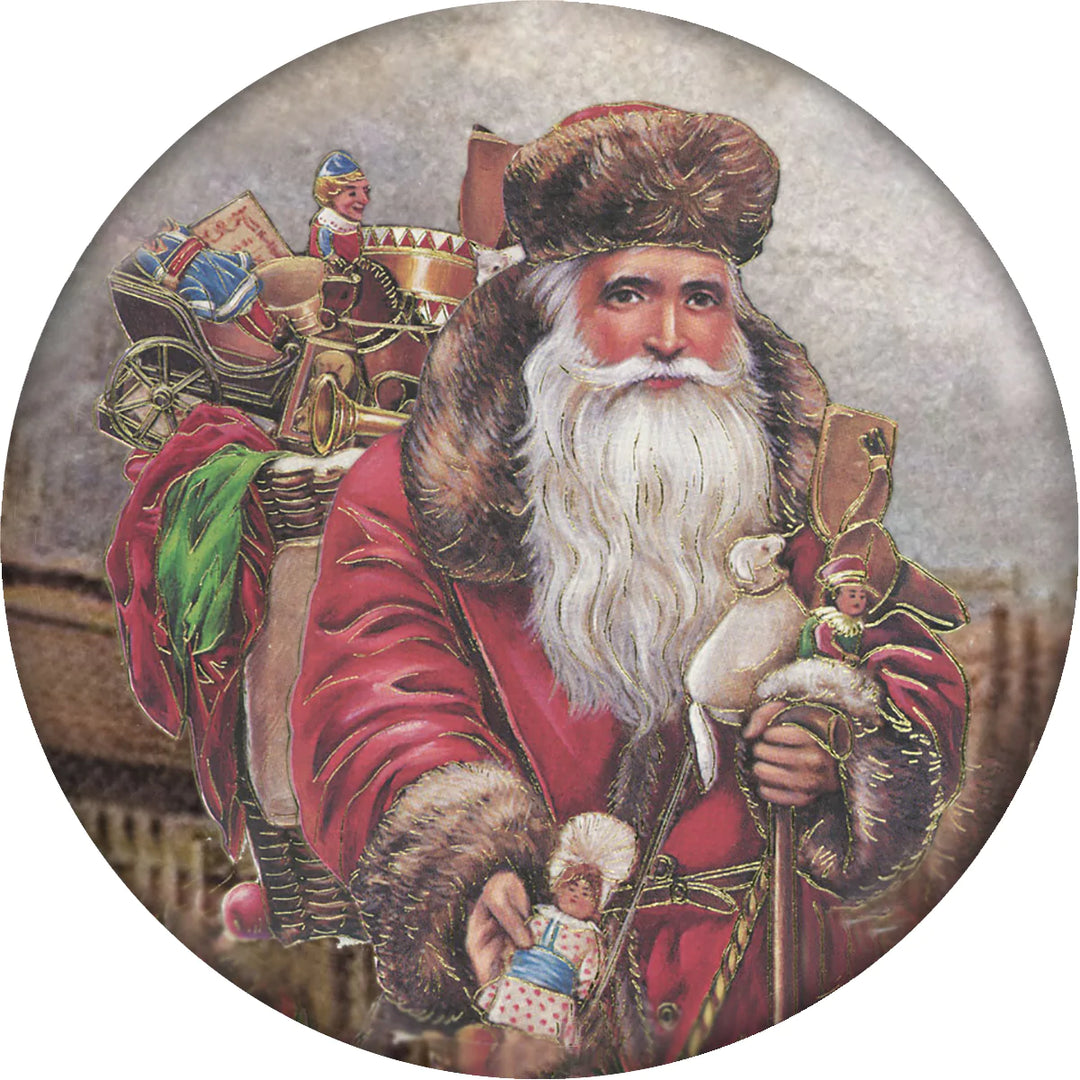 4 Inch Round Ceramic Coaster Set, Historic Santa with Gift Bag on Back, 2 Sets of 4, 8 Pieces - Christmas by Krebs Wholesale