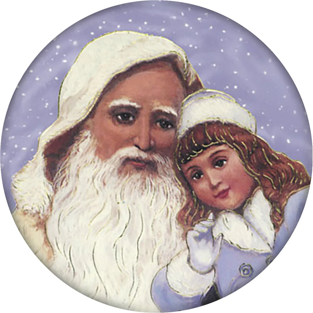4 Inch Round Ceramic Coaster Set, Historic Santa with Child - Purple, 2 Sets of 4, 8 Pieces - Christmas by Krebs Wholesale