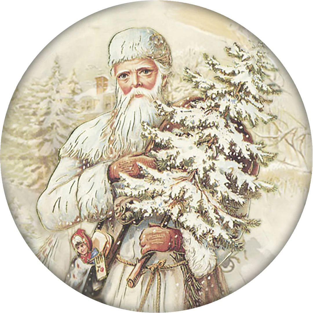 4 Inch Round Ceramic Coaster Set, Historic Santa White Theme, 2 Sets of 4, 8 Pieces - Christmas by Krebs Wholesale