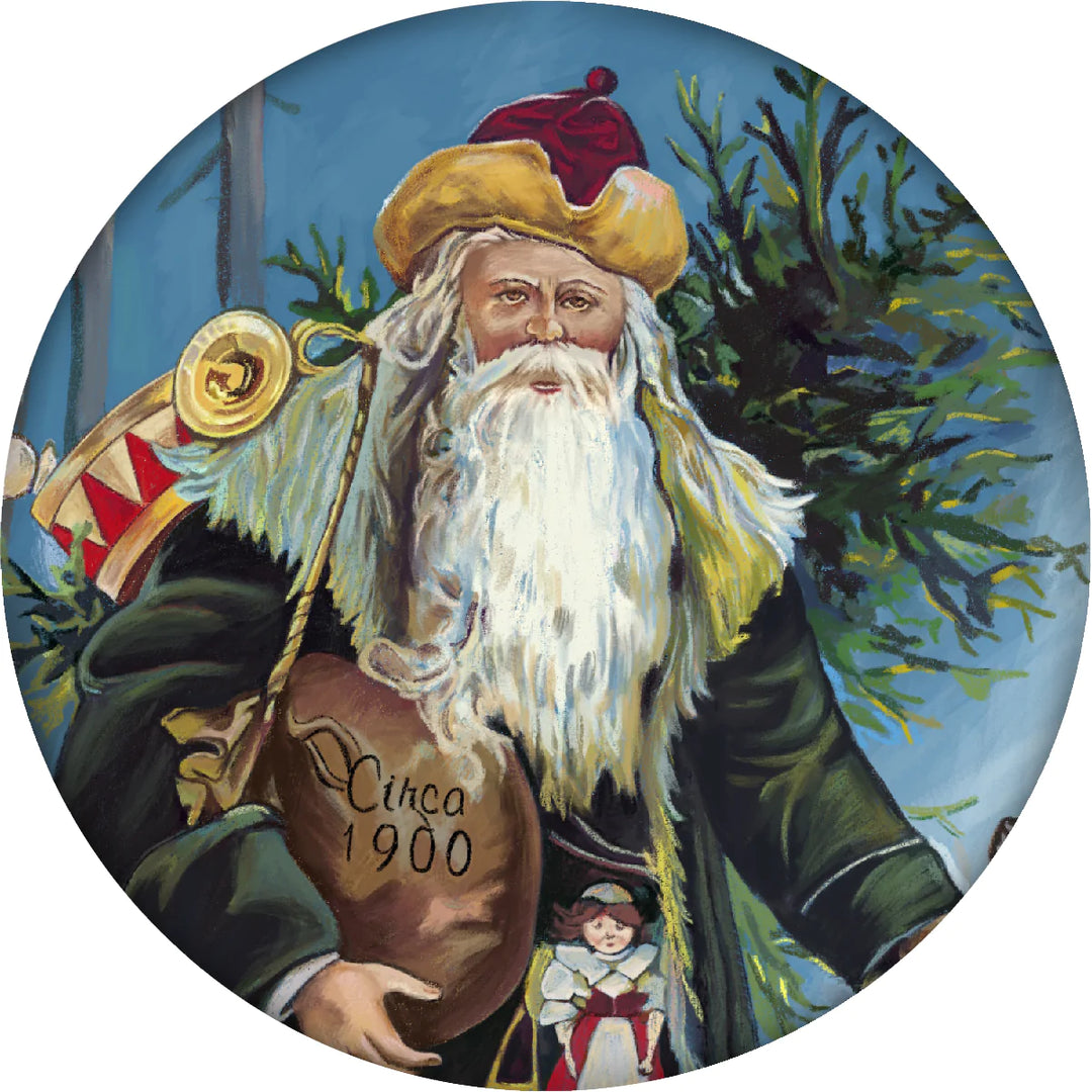 4 Inch Round Ceramic Coaster Set, Historic Santa 1900, 2 Sets of 4, 8 Pieces - Christmas by Krebs Wholesale