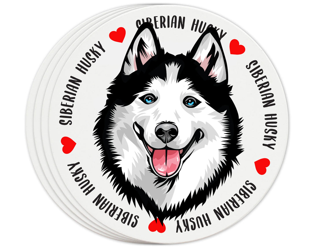 [Set of 4] 4 inch Round Premium Absorbent Ceramic Dog Lover Coasters - Siberian Husky - Christmas by Krebs Wholesale