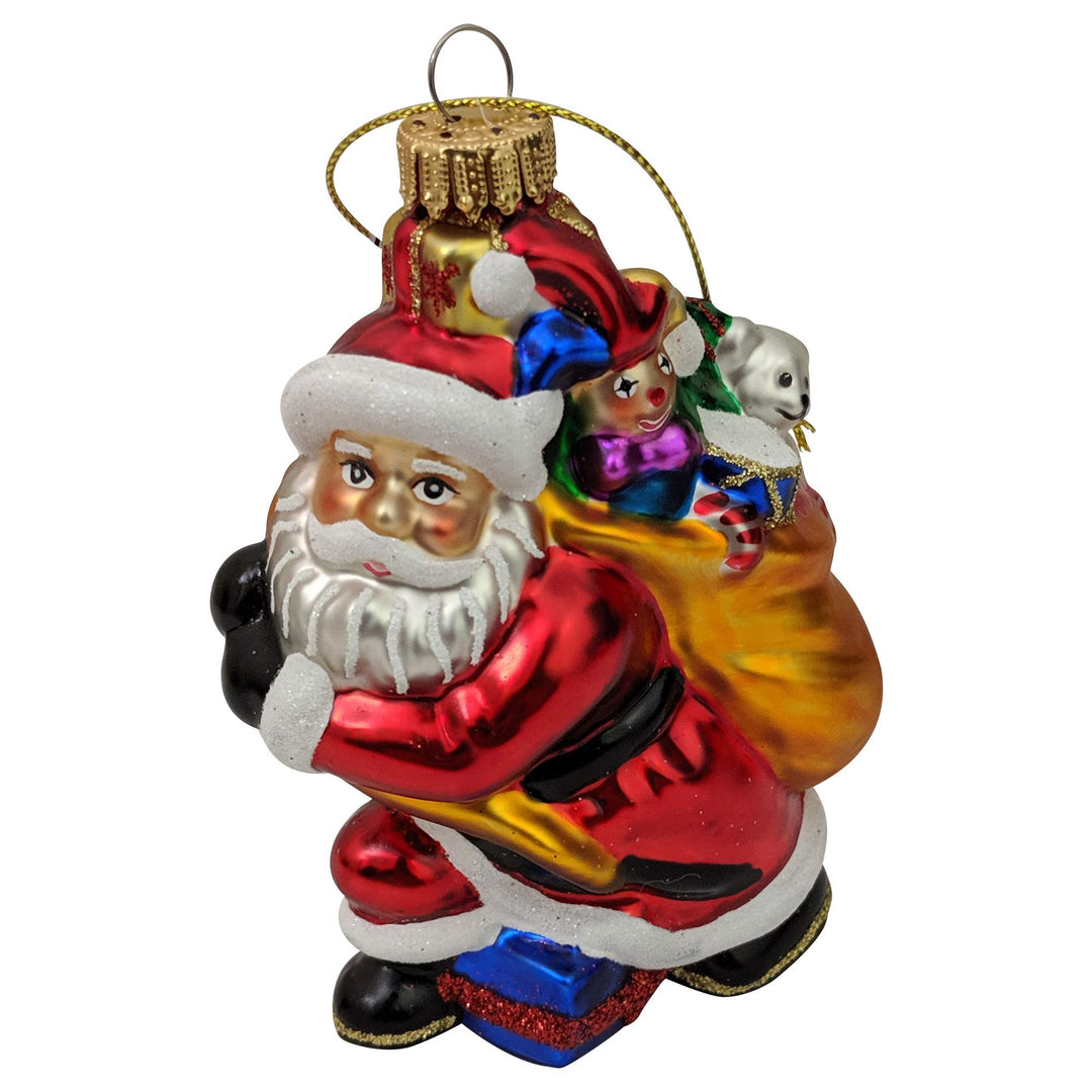 Christmas Tree Ornaments - Figurine Glass from Christmas By Krebs - Handcrafted Hanging Holiday Decor for Trees (Santa with Gift Bag)