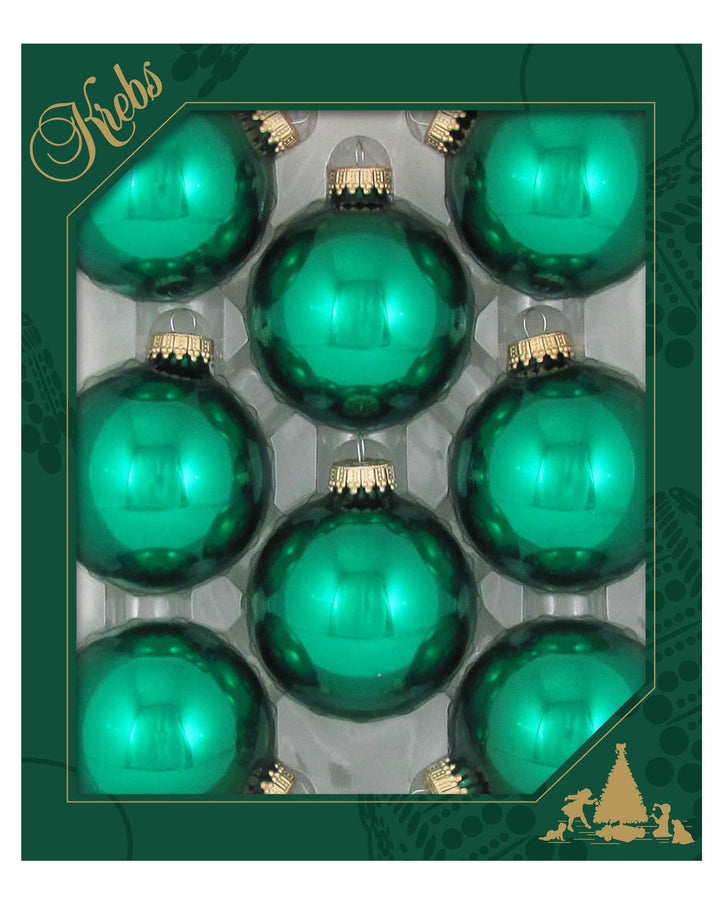 Glass Christmas Tree Ornaments - 67mm / 2.63" [8 Pieces] Designer Balls from Christmas By Krebs Seamless Hanging Holiday Decor (Shiny Emerald Green)