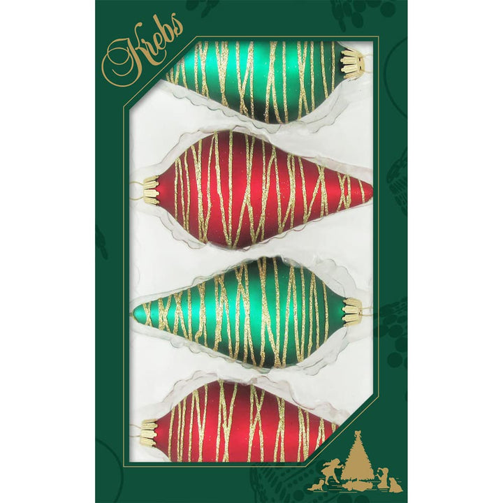 Glass Christmas Tree Ornaments - 67mm/2.63" [4 Pieces] Decorated Balls from Christmas by Krebs Seamless Hanging Holiday Decor (Red and Green Velvet 4" Drops with Tangles)