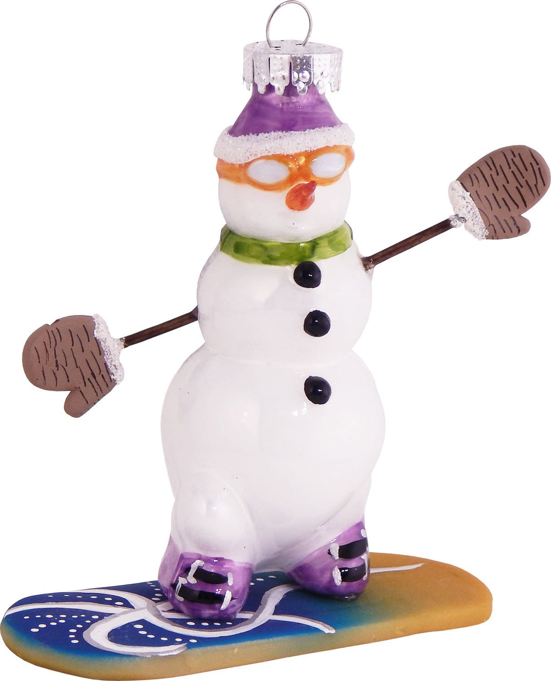 Christmas Tree Ornaments - Figurine Glass from Christmas By Krebs - Handcrafted Hanging Holiday Decor for Trees (Snowboarding Snowman with Goggles)