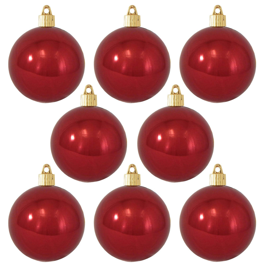 Christmas By Krebs 3 1/4" (80mm) Shiny Sonic Red [8 Pieces] Solid Commercial Grade Indoor and Outdoor Shatterproof Plastic, UV and Water Resistant Ball Ornament Decorations
