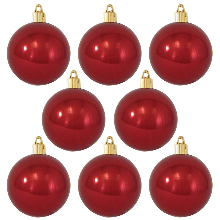 Christmas By Krebs 3 1/4" (80mm) Shiny Sonic Red [8 Pieces] Solid Commercial Grade Indoor and Outdoor Shatterproof Plastic, UV and Water Resistant Ball Ornament Decorations