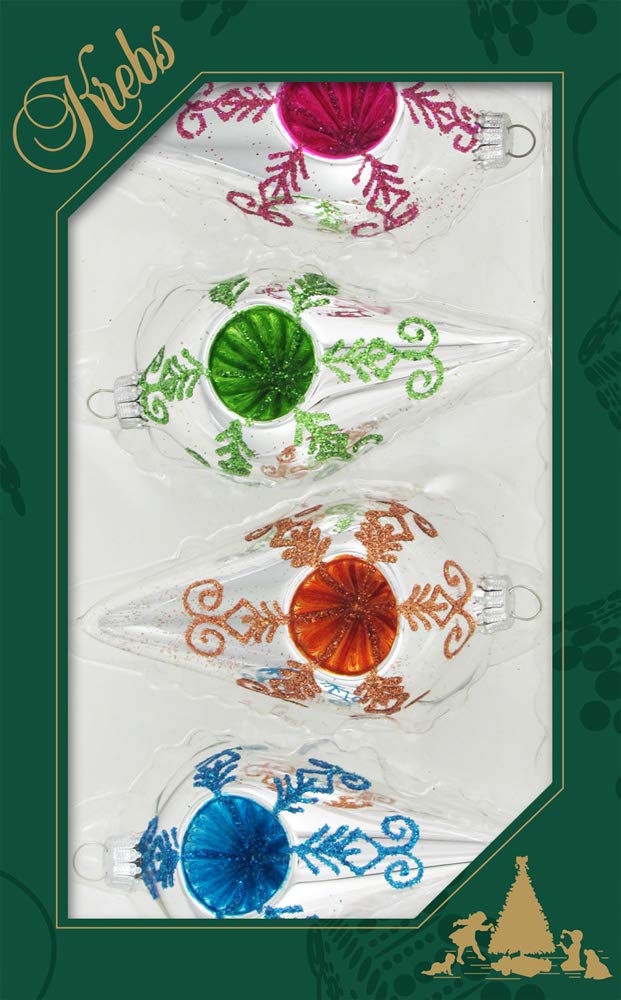 Glass Christmas Tree Ornaments - 67mm/2.625" [4 Pieces] Decorated Balls from Christmas by Krebs Seamless Hanging Holiday Decor (Bright Silver 4" Drops with Reflectors)