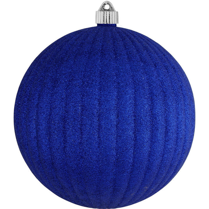 Christmas By Krebs 8" (200mm) Ribbed Blue Glitter [1 Piece] Solid Commercial Grade Indoor and Outdoor Shatterproof Plastic, Water Resistant Ball Ornament Decorations