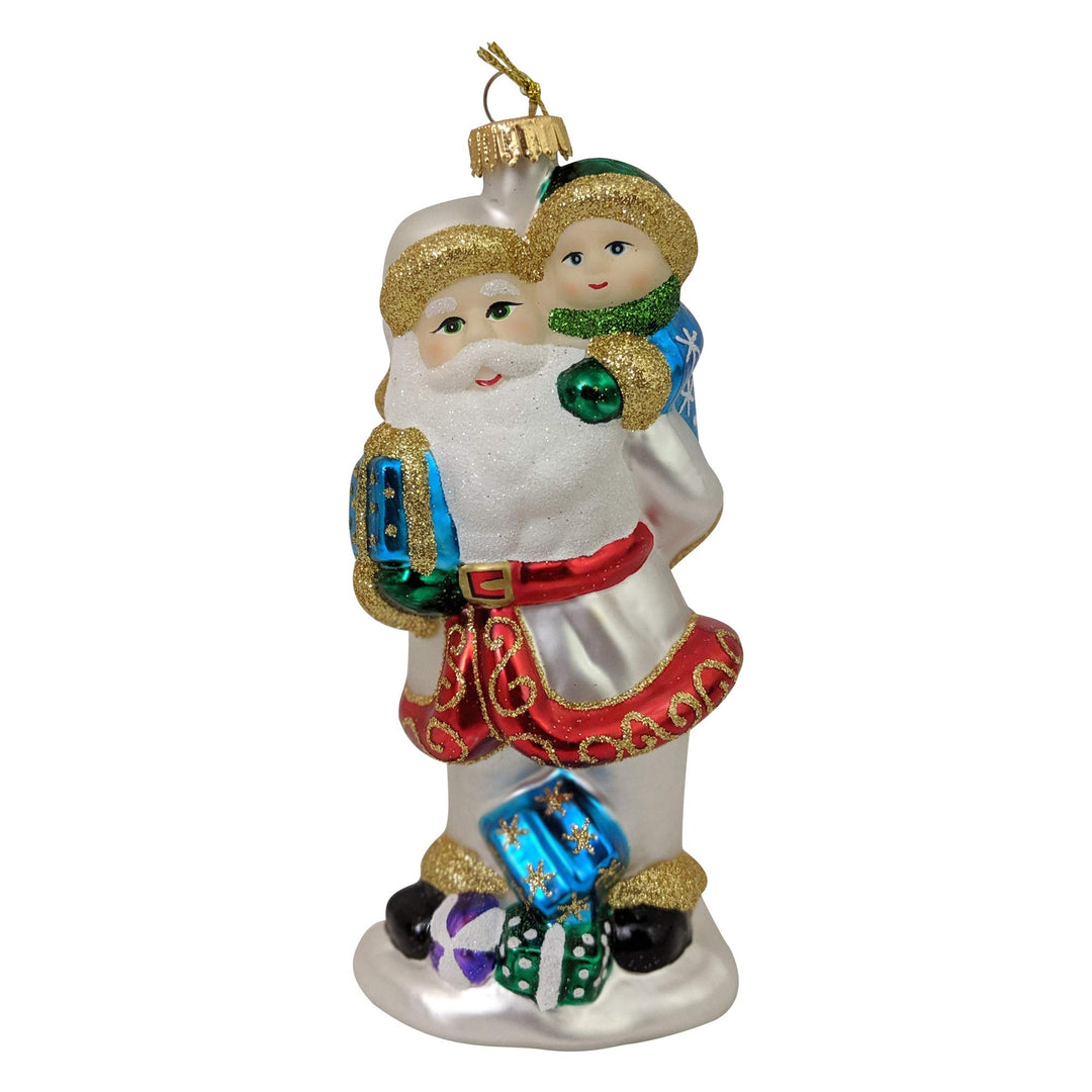 Christmas Tree Ornaments - Figurine Glass from Christmas By Krebs - Handcrafted Hanging Holiday Decor for Trees (Santa with Child)