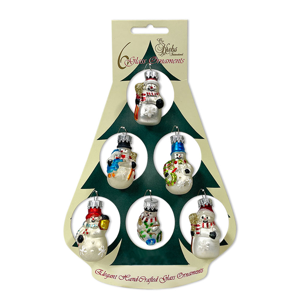 Christmas By Krebs Blown Glass Collectible Tree Ornaments (1 3/4" Mini Snowman - 6 Pieces)