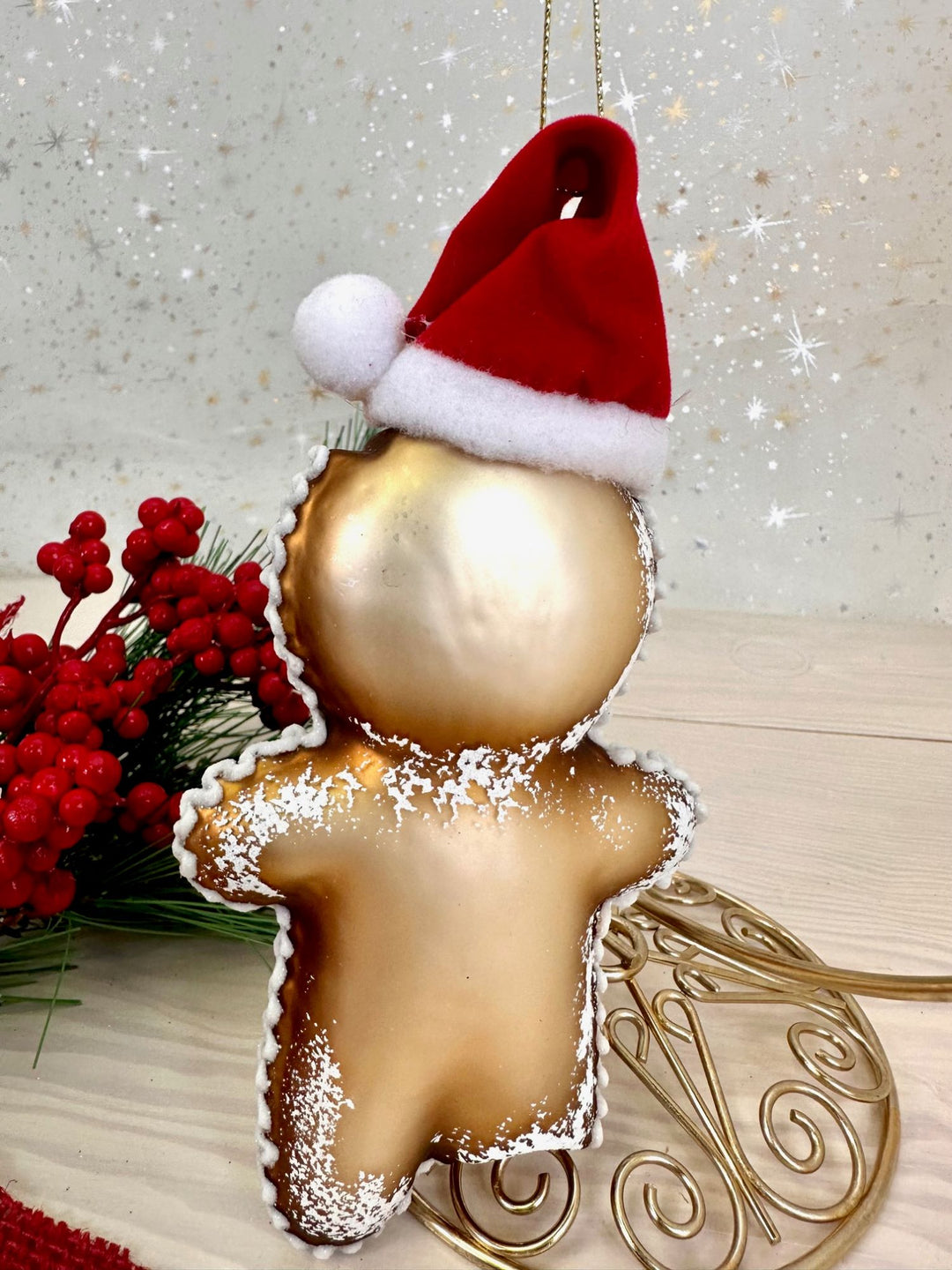 Christmas By Krebs Blown Glass  Collectible Tree Ornaments (6.5" Gingerbread Man with Santa Hat)