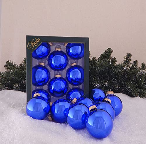 Christmas By Krebs Made in The USA Designer Seamless Glass Christmas Ball Ornaments, 2 5/8" (67mm), 8 Pieces (Shiny Victoria Blue)