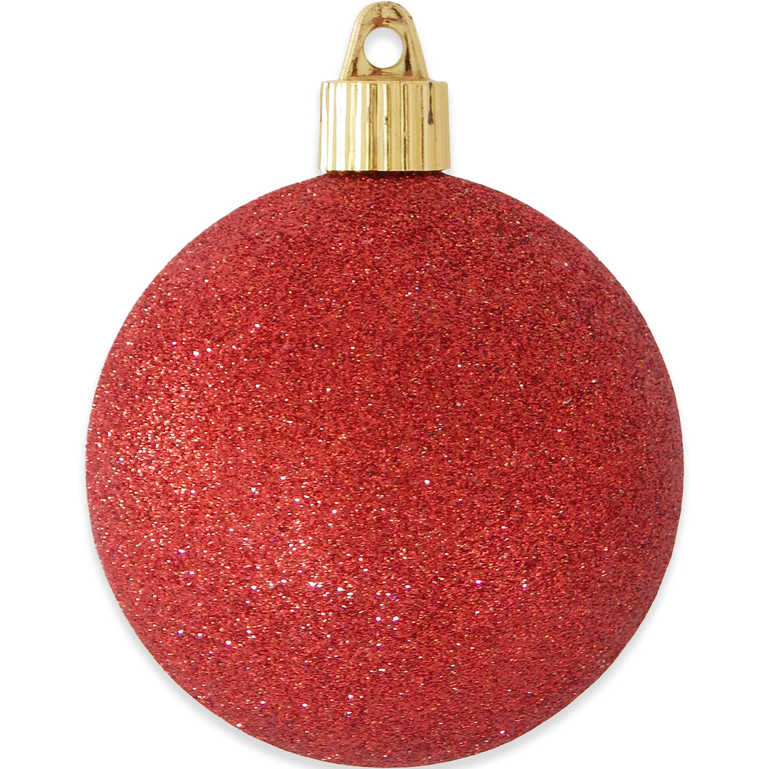 Christmas By Krebs 3 1/4" (80mm) Red Glitter [8 Pieces] Solid Commercial Grade Indoor and Outdoor Shatterproof Plastic, Water Resistant Ball Ornament Decorations